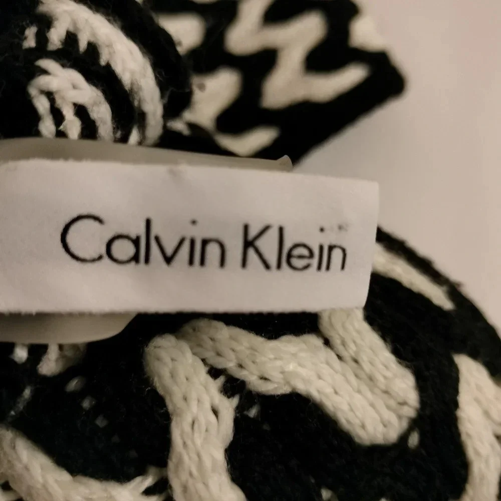 Calvin Klein Black and White Infinity Knit Striped Scarf Neckwarmer
